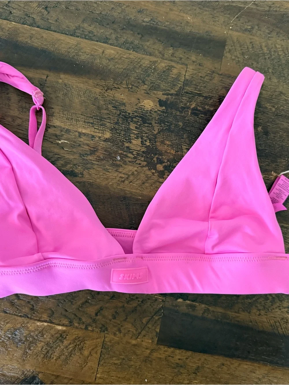 SKIMS Hot Pink Triangle Swim Top with Logo Band